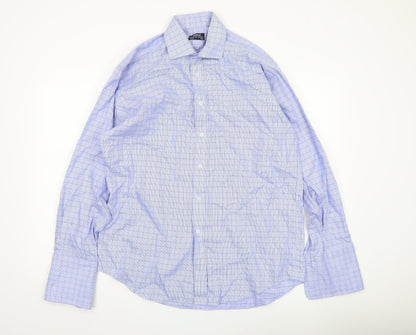 Jonelle Men’s Blue Check Cotton Long Sleeve Button-Up Shirt 15.5in