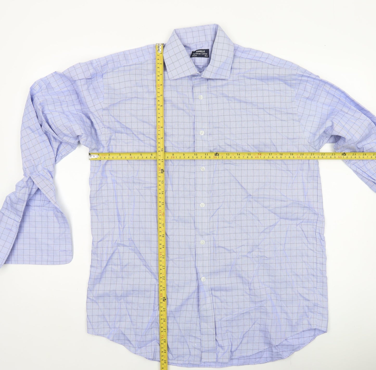 Jonelle Men’s Blue Check Cotton Long Sleeve Button-Up Shirt 15.5in