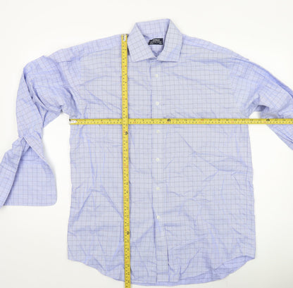 Jonelle Men’s Blue Check Cotton Long Sleeve Button-Up Shirt 15.5in