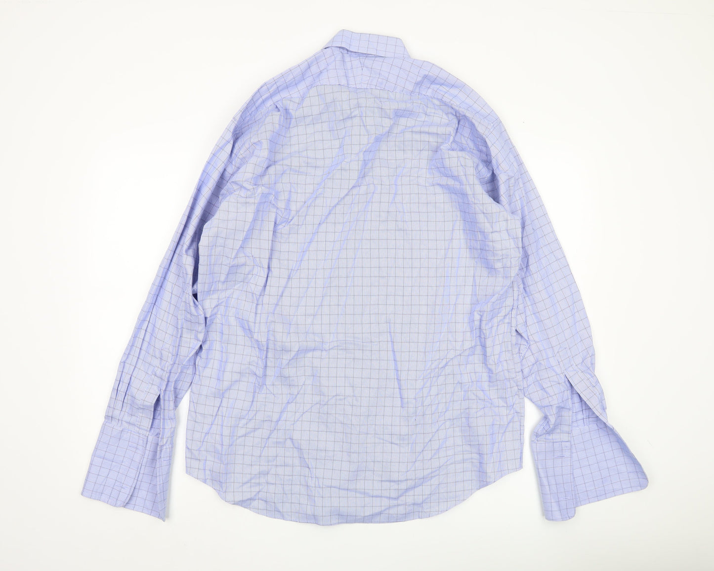 Jonelle Men’s Blue Check Cotton Long Sleeve Button-Up Shirt 15.5in