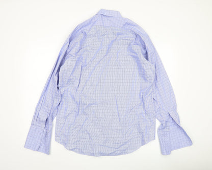 Jonelle Men’s Blue Check Cotton Long Sleeve Button-Up Shirt 15.5in