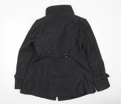 Jane Norman Womens Black Herringbone Mid-Length Coat UK 16
