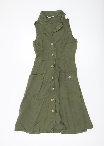 MNG Women’s Green Shirt Dress XS Sleeveless Button Casual
