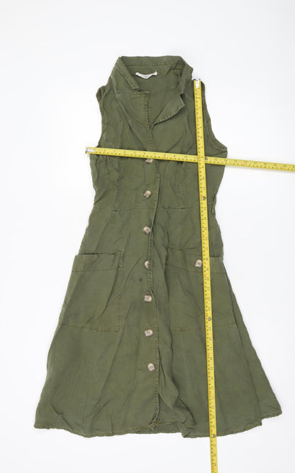 MNG Women’s Green Shirt Dress XS Sleeveless Button Casual