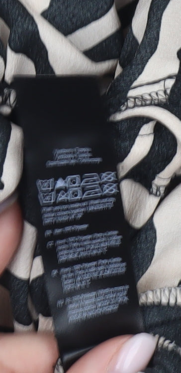 F&F Women’s Black Beige Animal Print Collared Wide Leg Jumpsuit Size 8