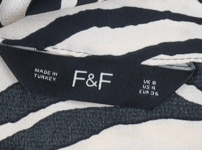 F&F Women’s Black Beige Animal Print Collared Wide Leg Jumpsuit Size 8