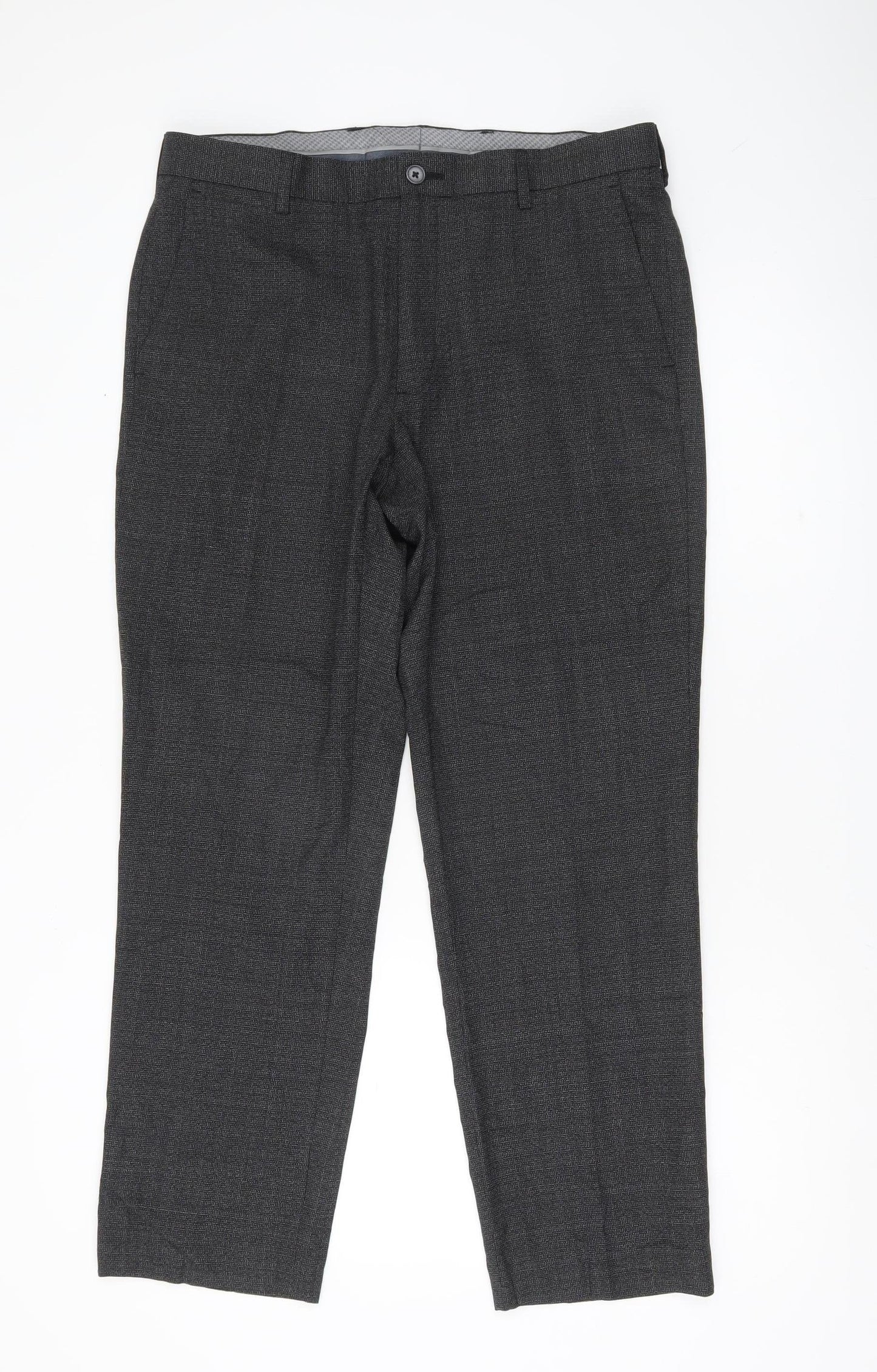 Marks and Spencer Men's Grey Wool Blend Regular Fit Dress Pants 34W 29L
