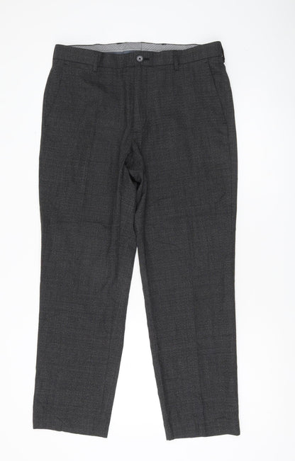 Marks and Spencer Men's Grey Wool Blend Regular Fit Dress Pants 34W 29L
