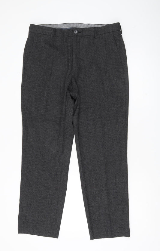 Marks and Spencer Men's Grey Wool Blend Regular Fit Dress Pants 34W 29L