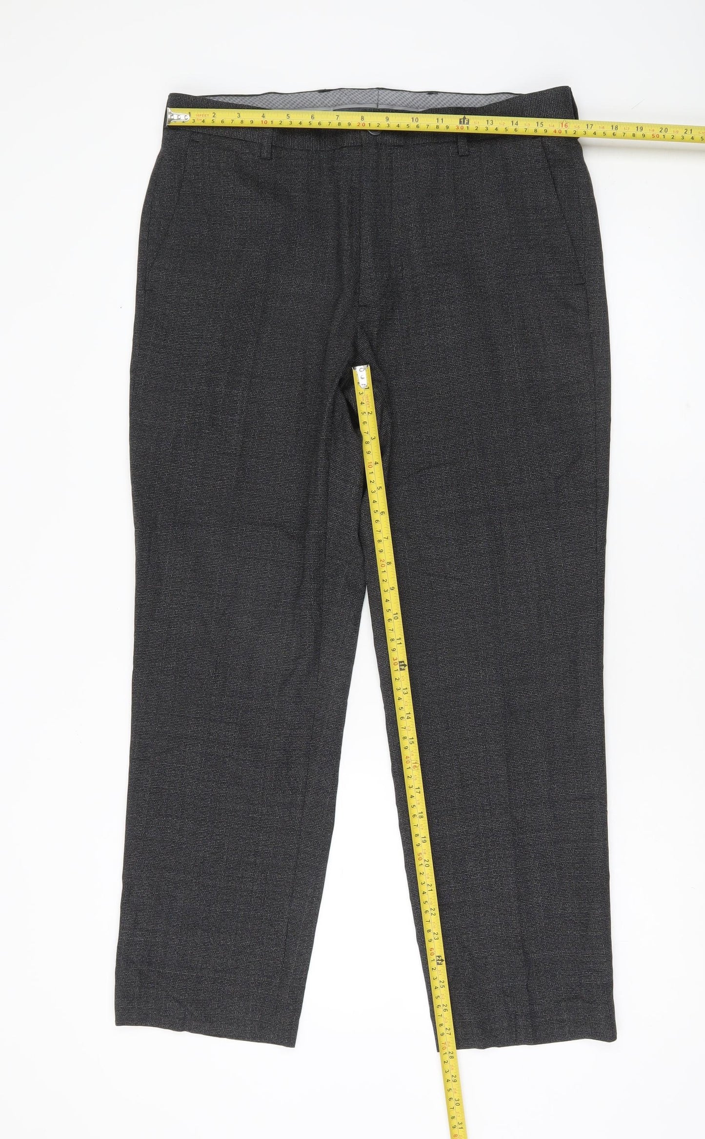 Marks and Spencer Men's Grey Wool Blend Regular Fit Dress Pants 34W 29L