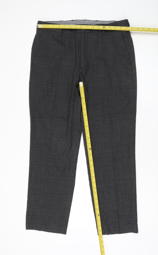 Marks and Spencer Men's Grey Wool Blend Regular Fit Dress Pants 34W 29L