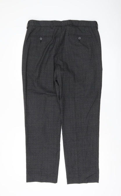 Marks and Spencer Men's Grey Wool Blend Regular Fit Dress Pants 34W 29L