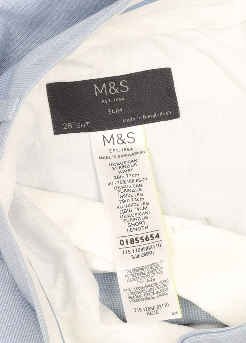 Marks and Spencer Men's Blue Slim Fit Dress Trousers 28W 29L