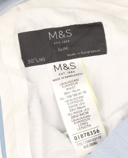 Mens UK Size 30 in Marks and Spencer Slim Fit Dress Pants Blue Trousers