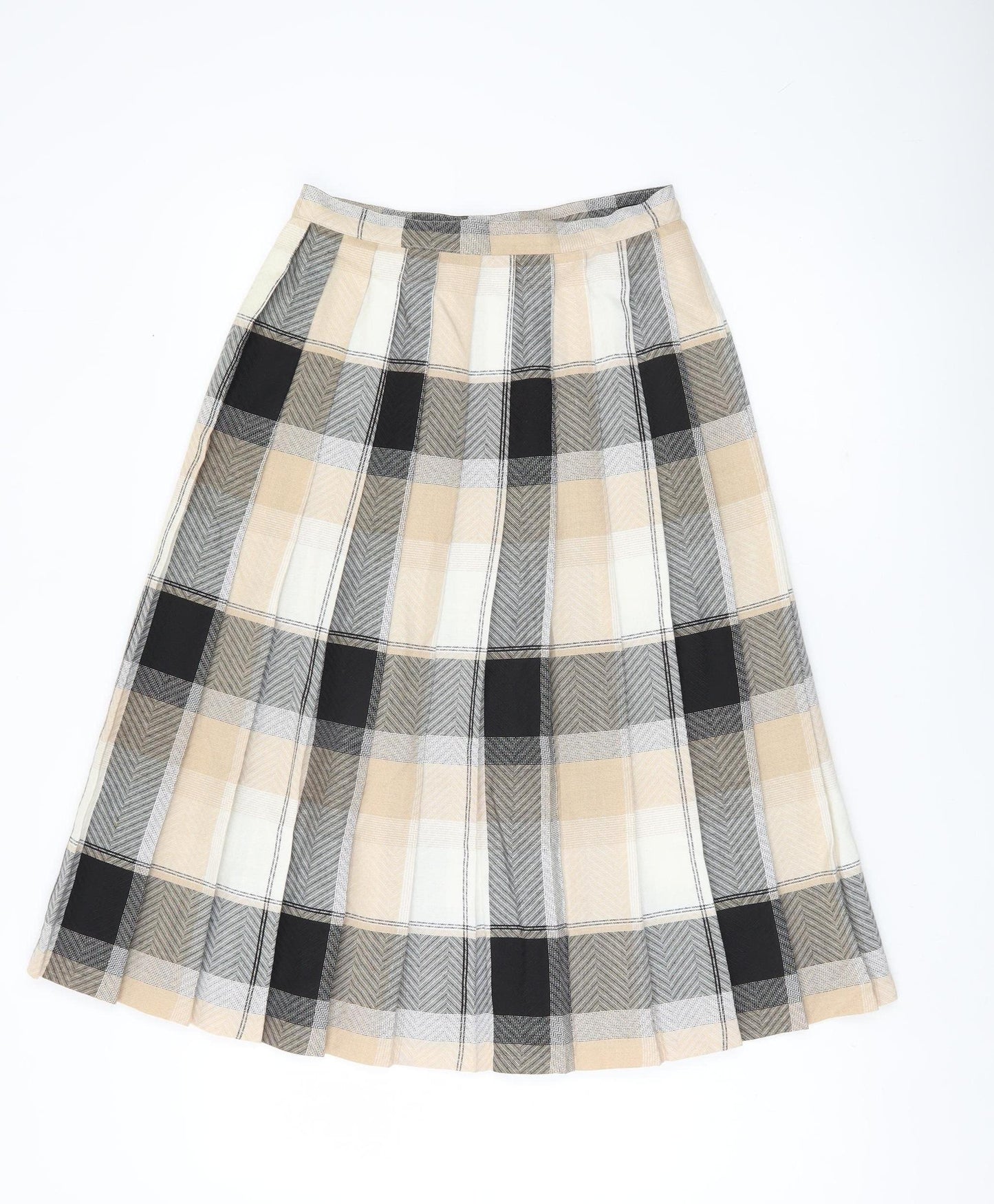 Marks and Spencer Women Beige Plaid Pleated Midi Skirt Size 12