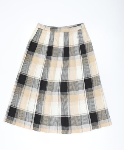 Marks and Spencer Women Beige Plaid Pleated Midi Skirt Size 12