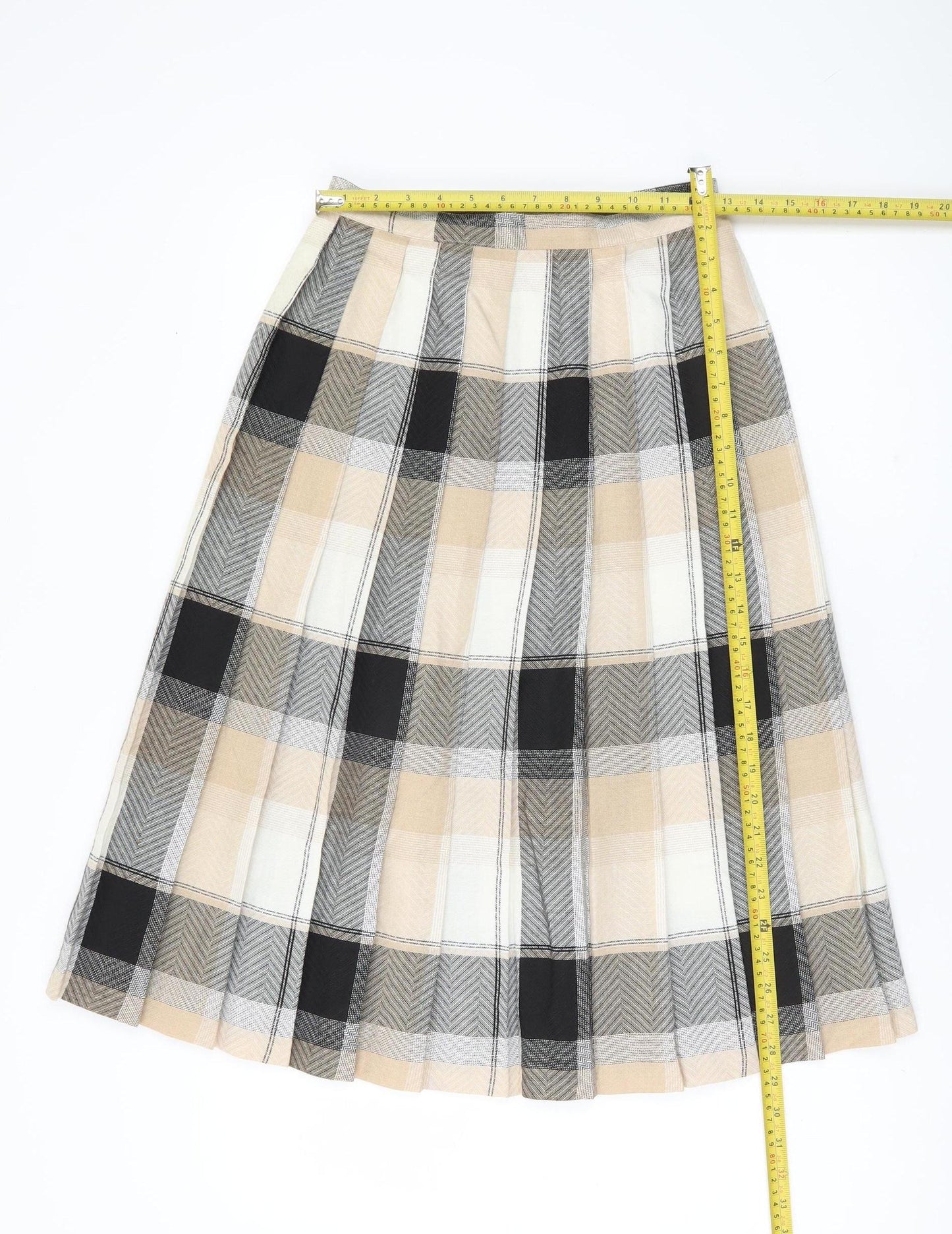 Marks and Spencer Women Beige Plaid Pleated Midi Skirt Size 12