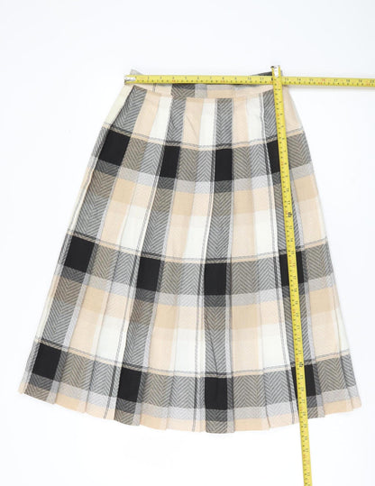 Marks and Spencer Women Beige Plaid Pleated Midi Skirt Size 12
