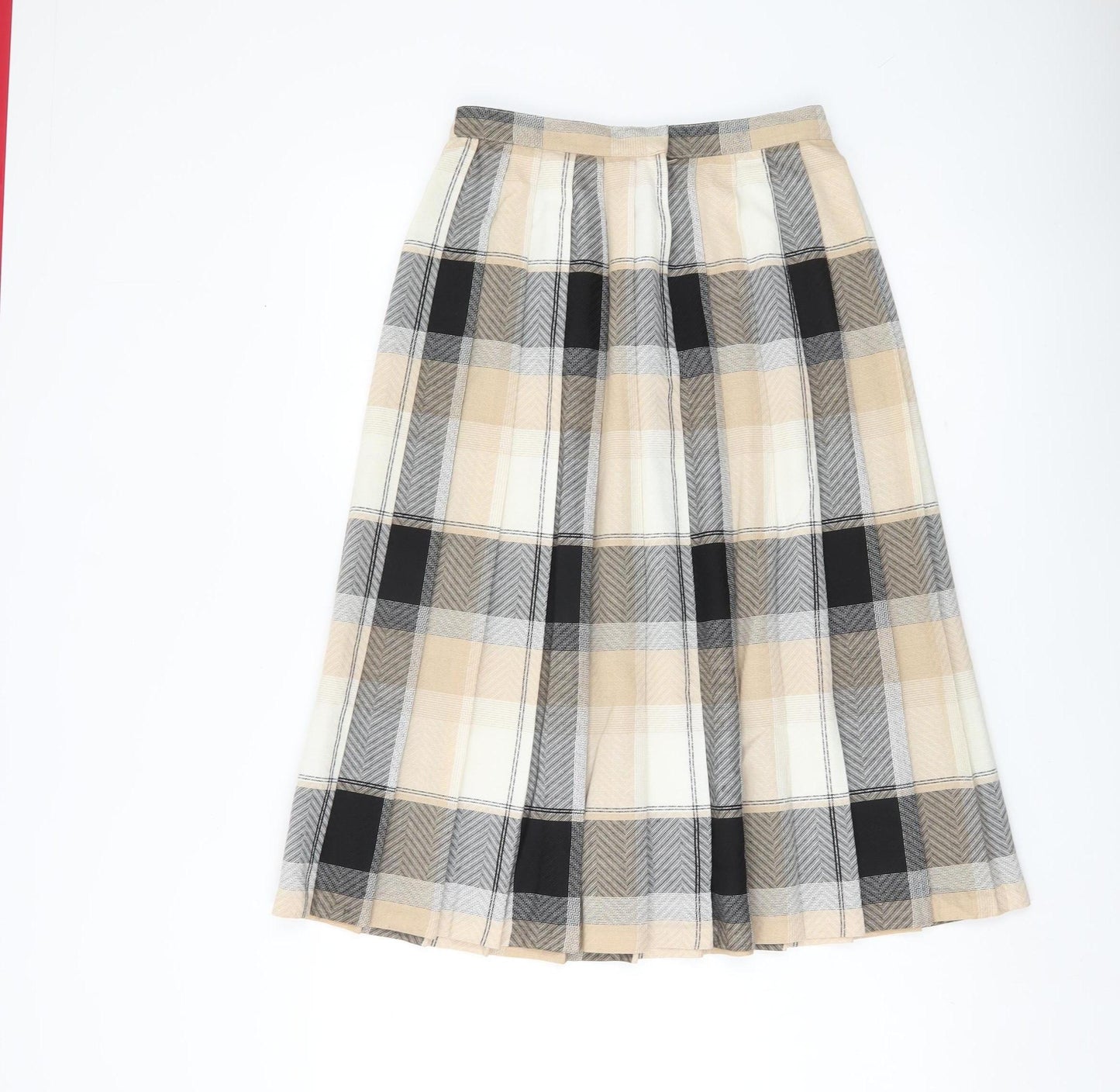 Marks and Spencer Women Beige Plaid Pleated Midi Skirt Size 12