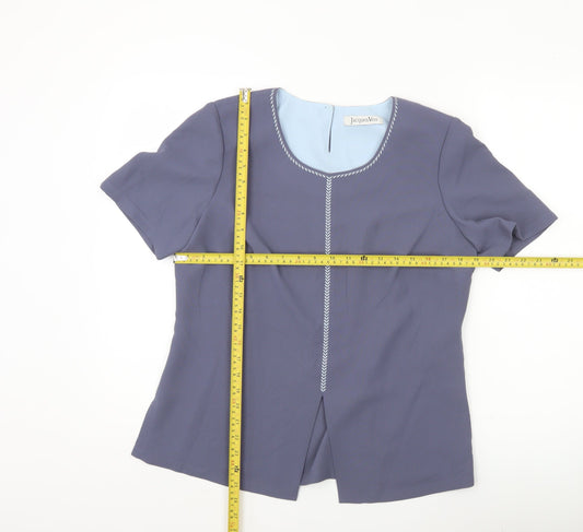 Jacques Vert Women Blue Blouse Size 12 Short Sleeve Scoop Neck