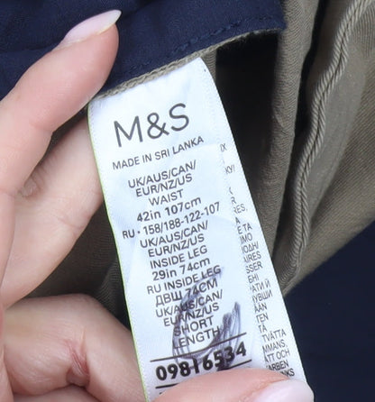 Marks and Spencer Men's Beige Chino Trousers 42W 29L Straight Fit