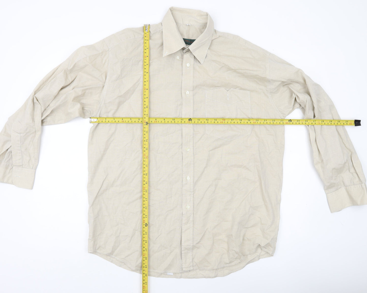 Ciro Citterio Men’s Beige 16 Regular Long Sleeve Cotton Shirt