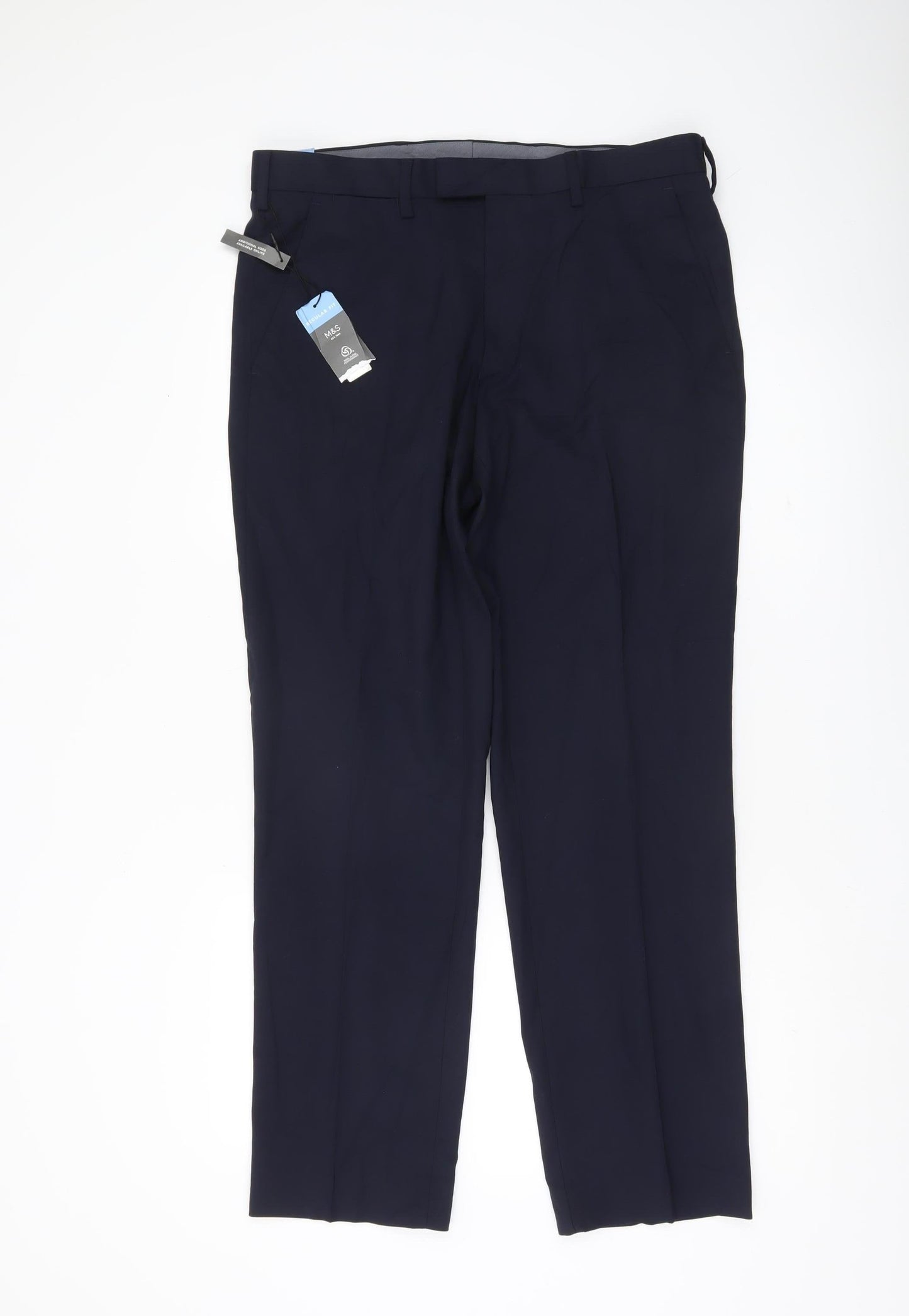 Marks and Spencer Men's Blue Regular Fit Dress Pants 34W 31L