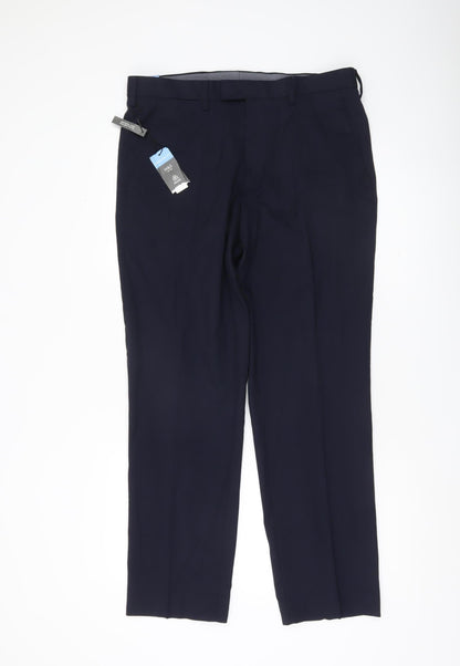 Marks and Spencer Men's Blue Regular Fit Dress Pants 34W 31L