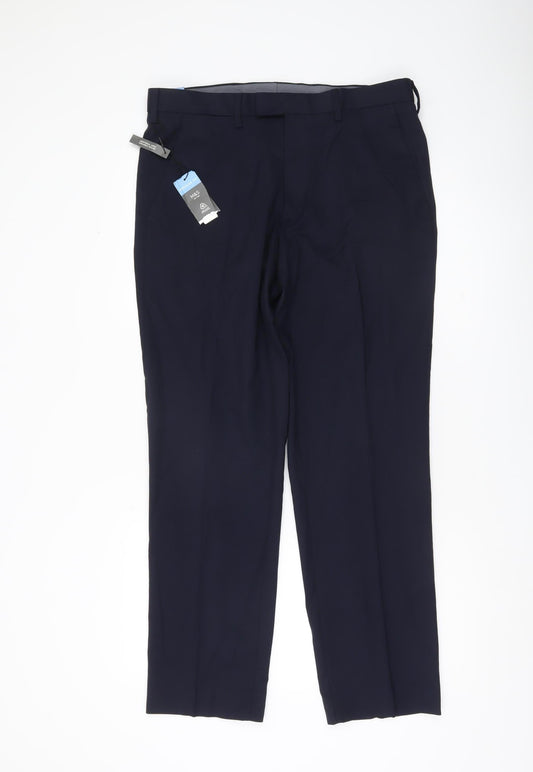 Marks and Spencer Men's Blue Regular Fit Dress Pants 34W 31L