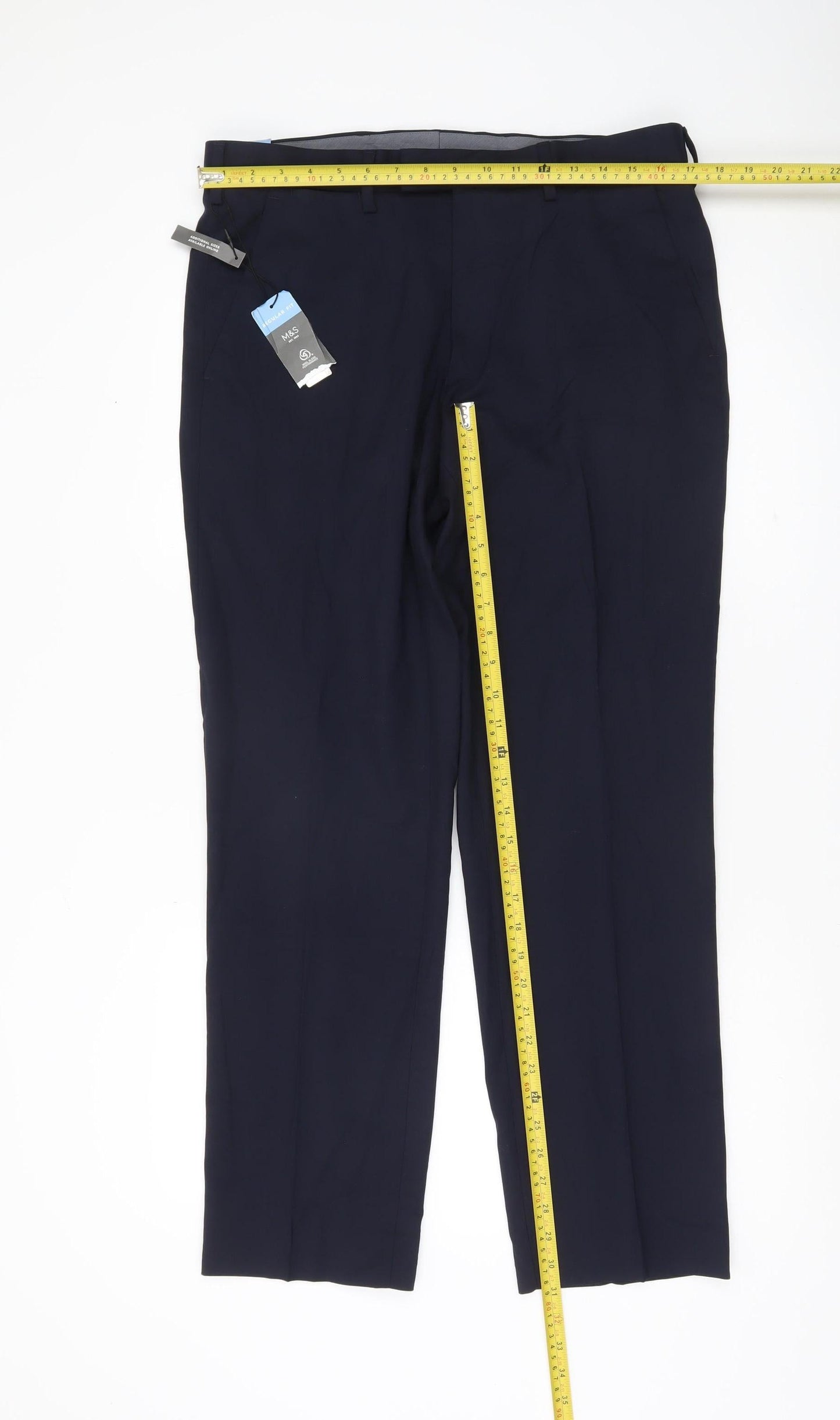 Marks and Spencer Men's Blue Regular Fit Dress Pants 34W 31L