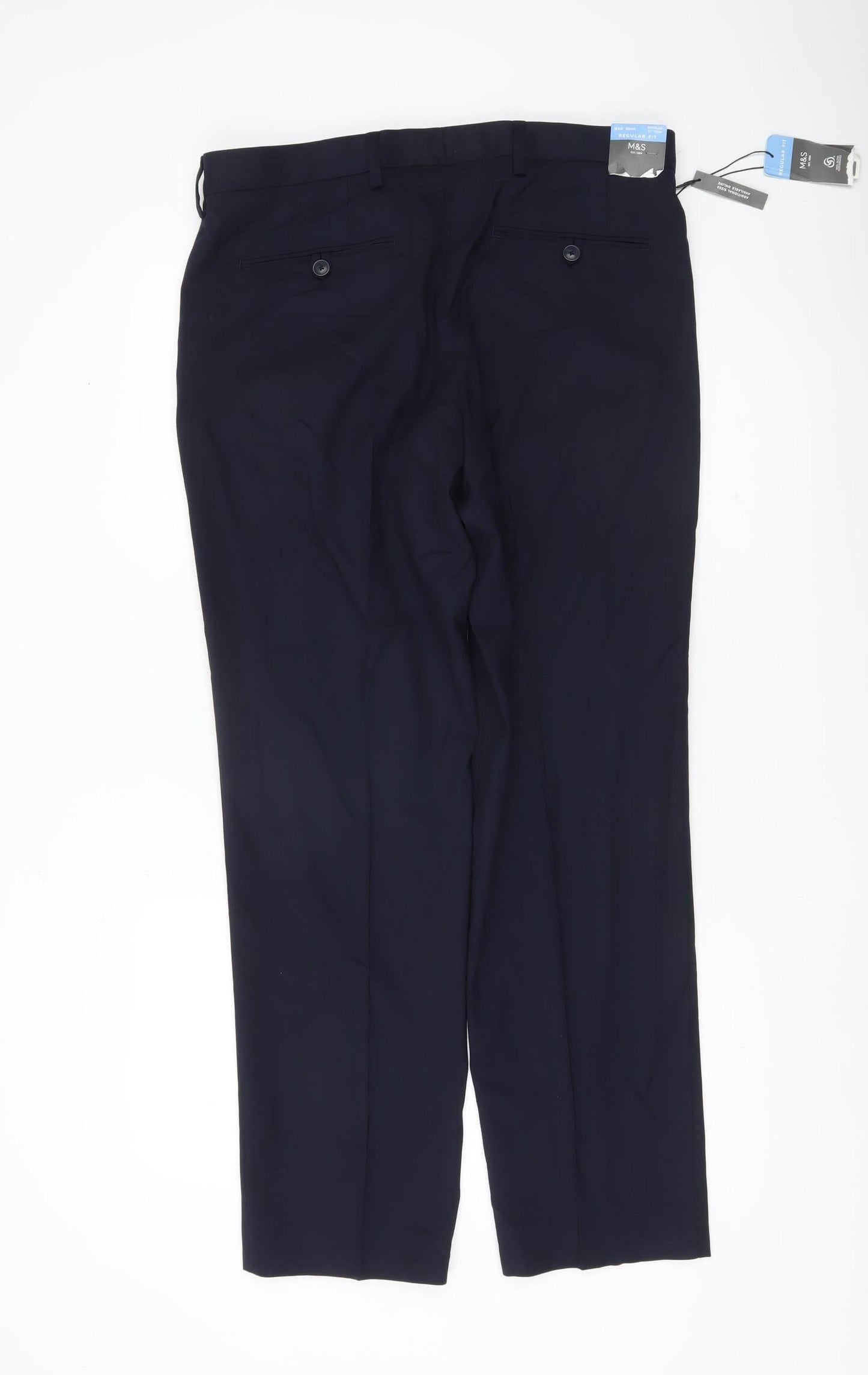 Marks and Spencer Men's Blue Regular Fit Dress Pants 34W 31L