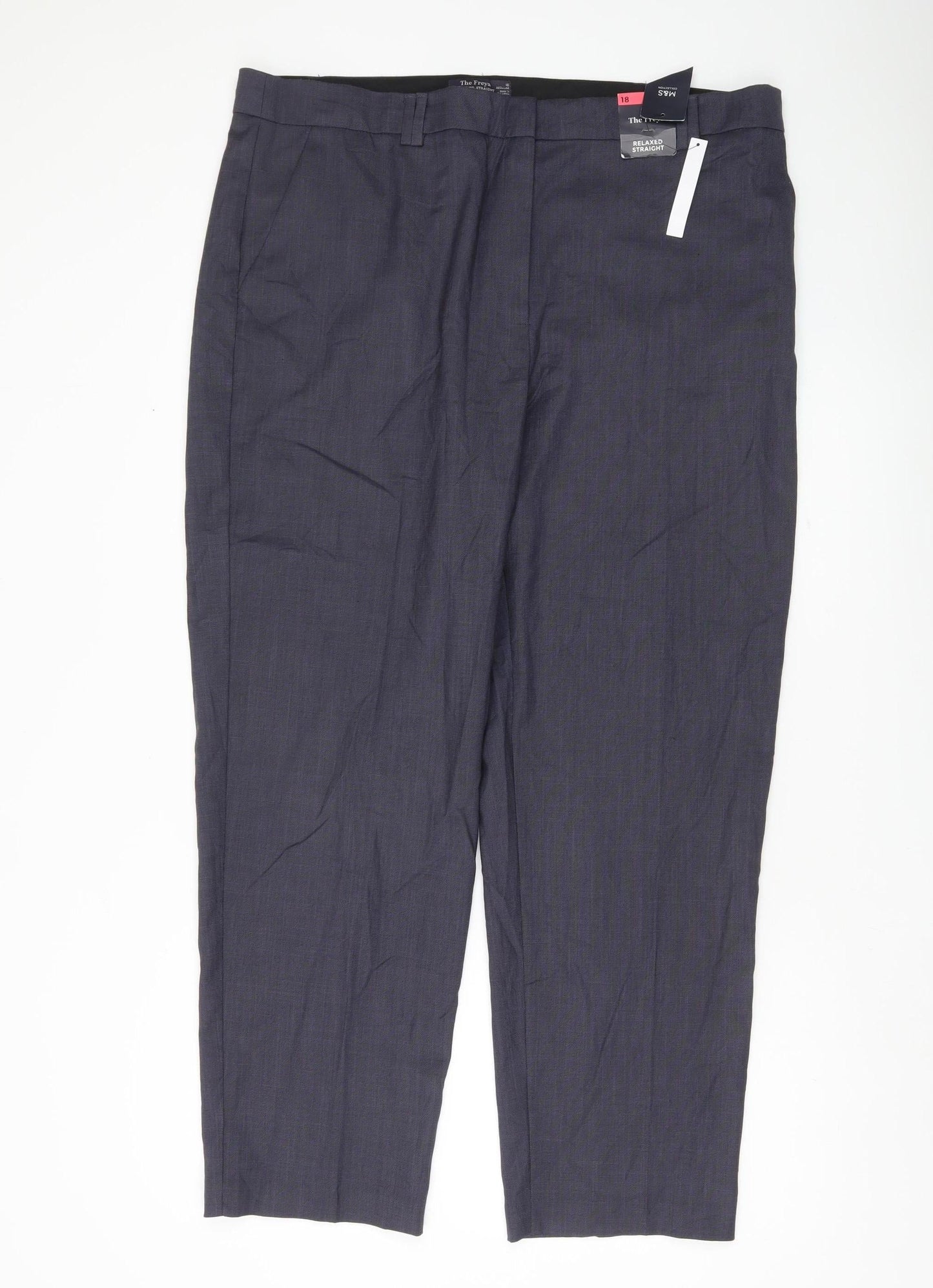 Womens UK Size 18 Marks and Spencer Relaxed Fit Dress Pants Blue Trousers
