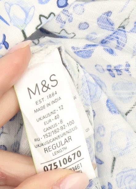 Marks and Spencer Women's Blue Floral A-Line Midi Skirt Size 12