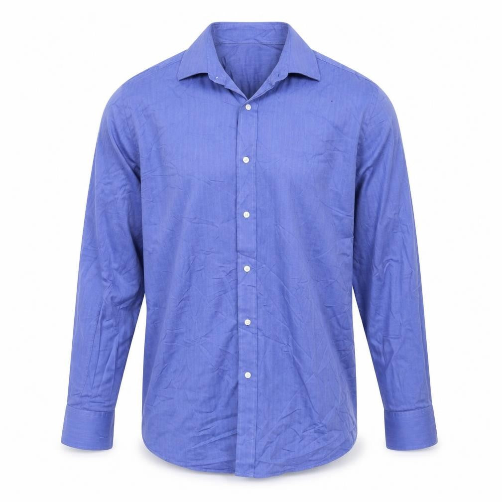 Front view of Jaeger Men’s Blue Cotton Long Sleeve Button-Up Shirt, size 16