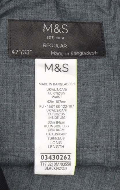 Marks and Spencer Mens Black 42W 33L Regular Fit Dress Pants