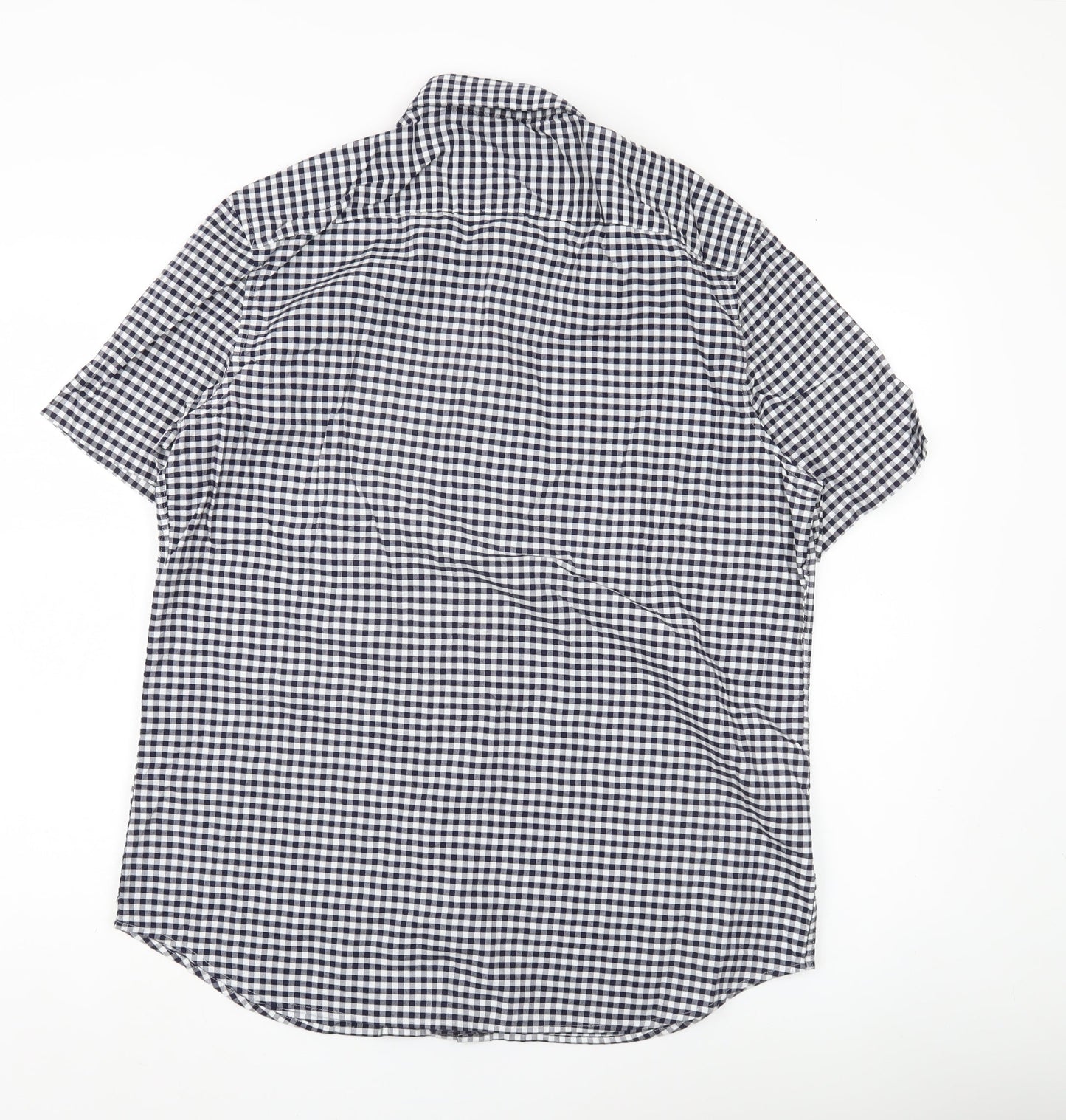 Marks and Spencer Men Blue Check L Regular Fit Short Sleeve Shirt