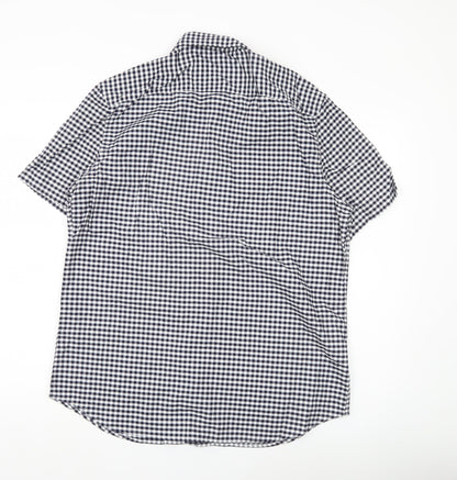 Marks and Spencer Men Blue Check L Regular Fit Short Sleeve Shirt