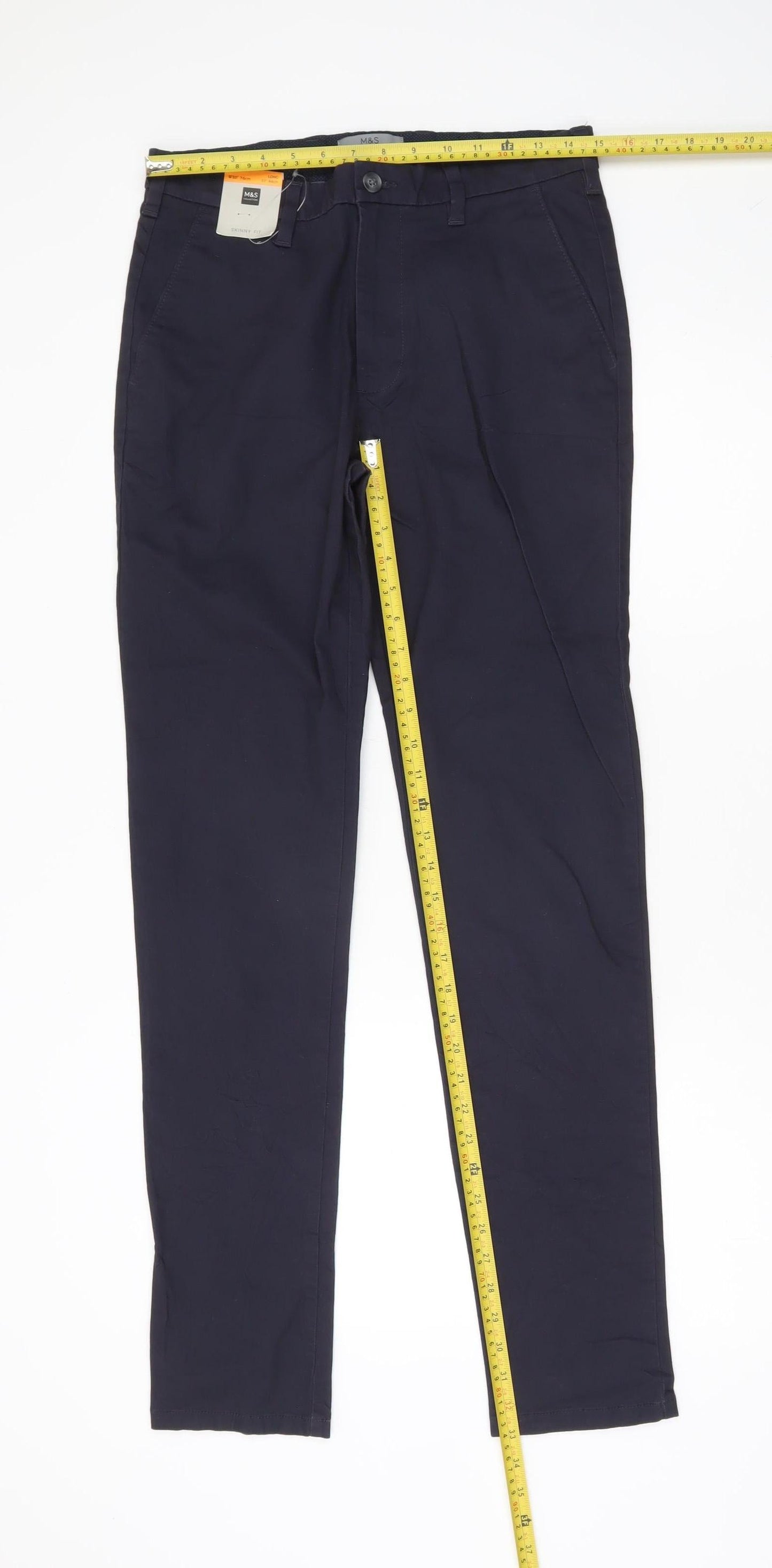Marks and Spencer Men’s Blue Skinny Chino Trousers 30W 33L
