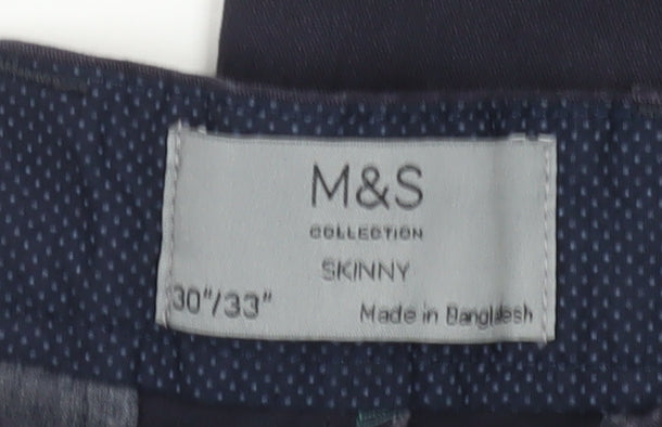 Marks and Spencer Men’s Blue Skinny Chino Trousers 30W 33L