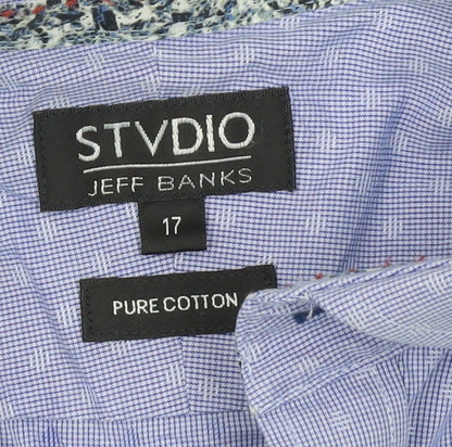 Jeff Banks Men’s Blue Cotton Button-Up Shirt Size 17 Long Sleeve