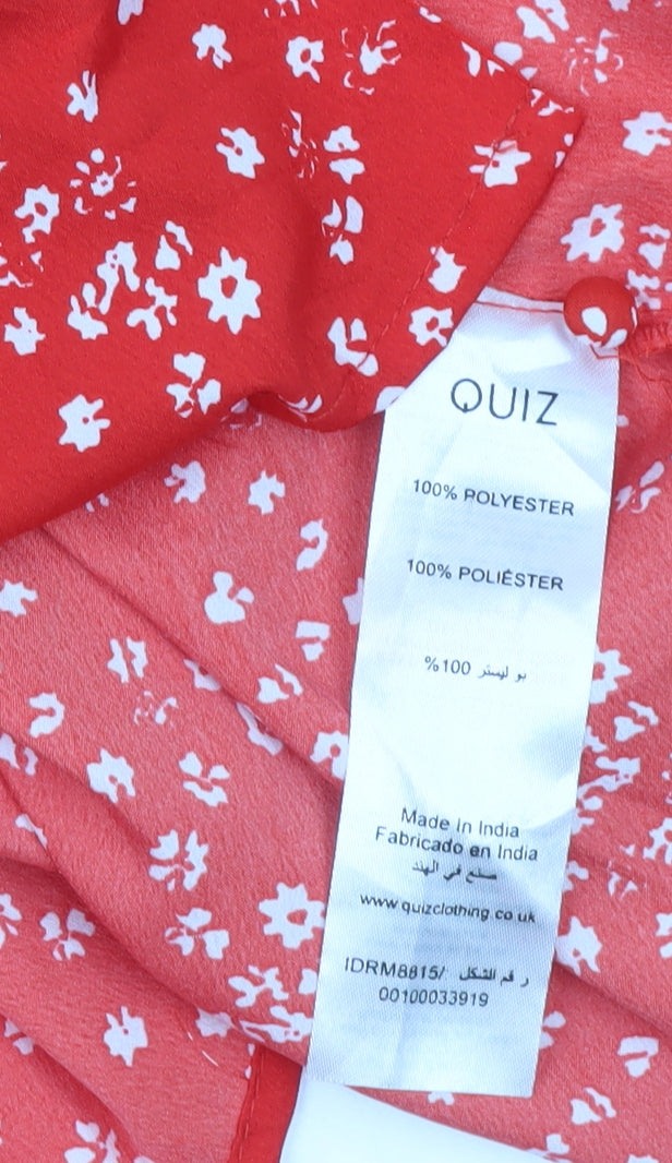 Quiz Women’s Red Floral A-Line Dress Size 8 Short Puff Sleeve
