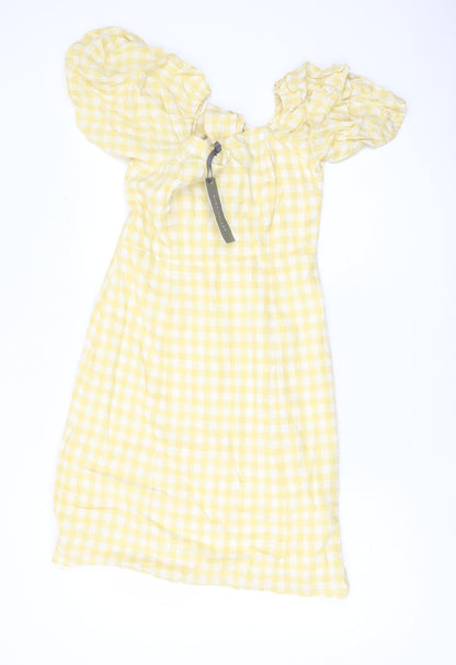 Mint Velvet Women Yellow Gingham A-Line Puff Sleeve Dress Size 10