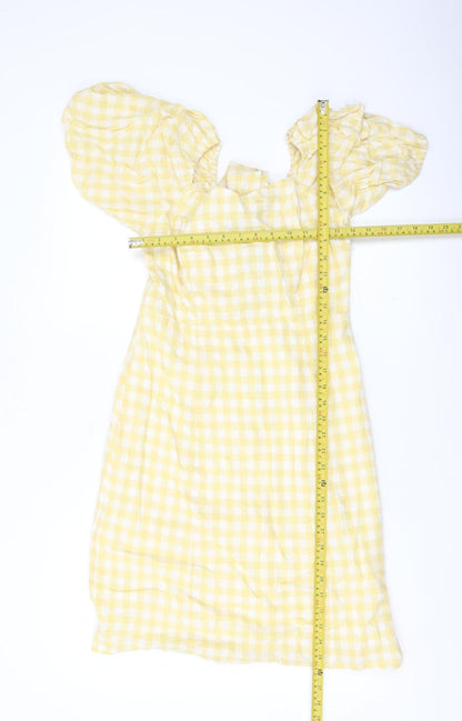 Mint Velvet Women Yellow Gingham A-Line Puff Sleeve Dress Size 10