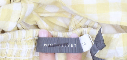 Mint Velvet Women Yellow Gingham A-Line Puff Sleeve Dress Size 10