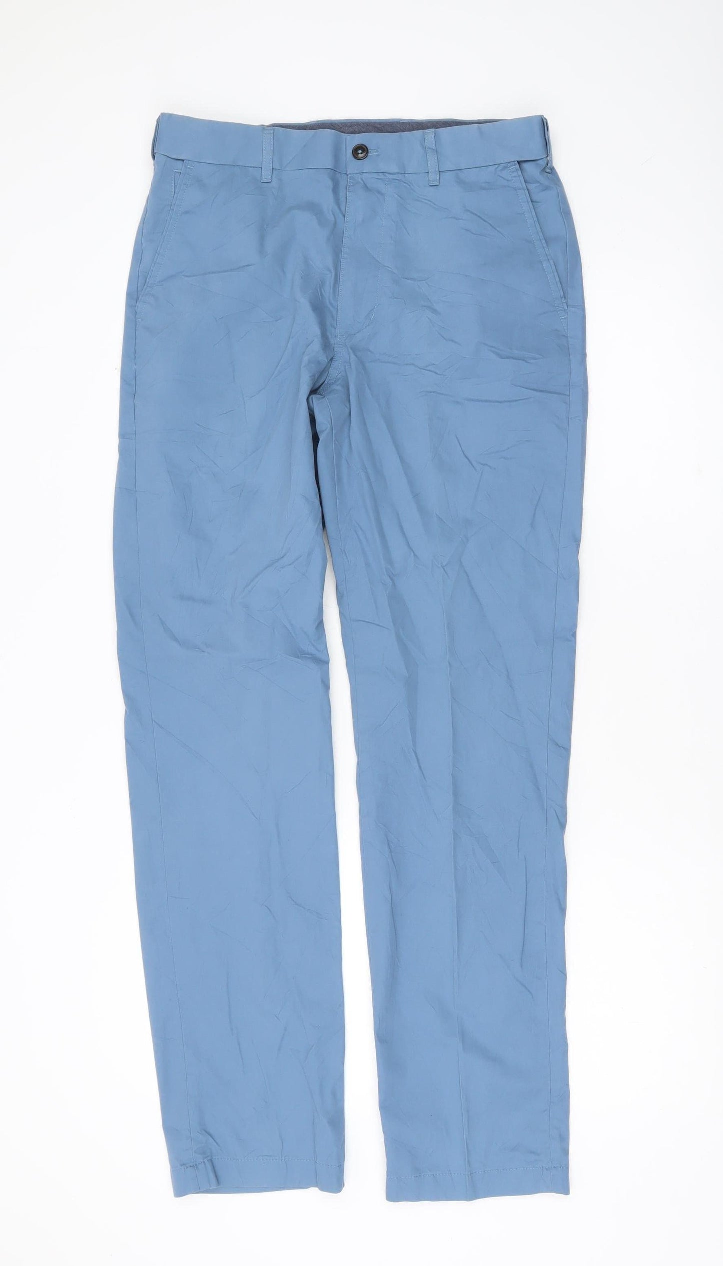 Marks and Spencer Mens Blue Chino Trousers 30W 33L Straight Fit