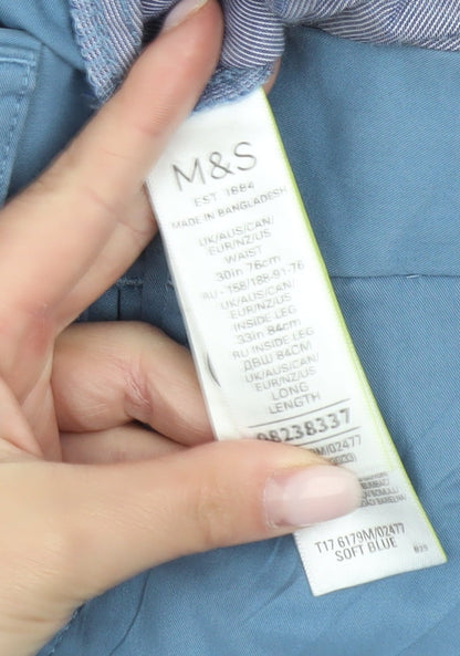 Marks and Spencer Mens Blue Chino Trousers 30W 33L Straight Fit