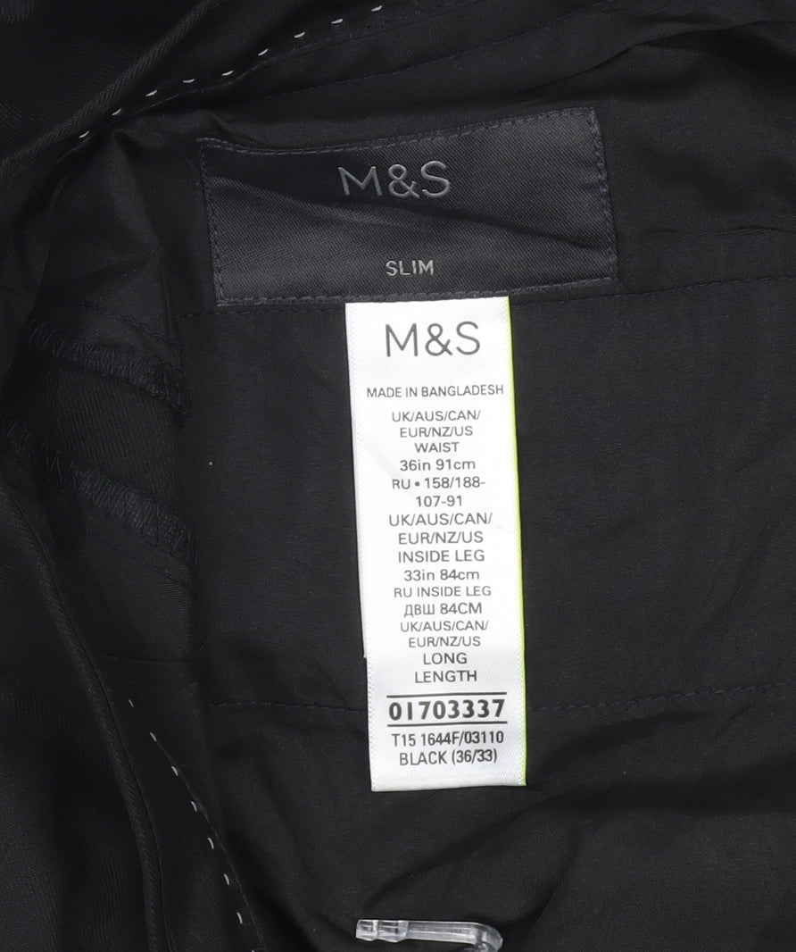 Marks and Spencer Men’s Black Slim Fit Dress Pants 36W 33L