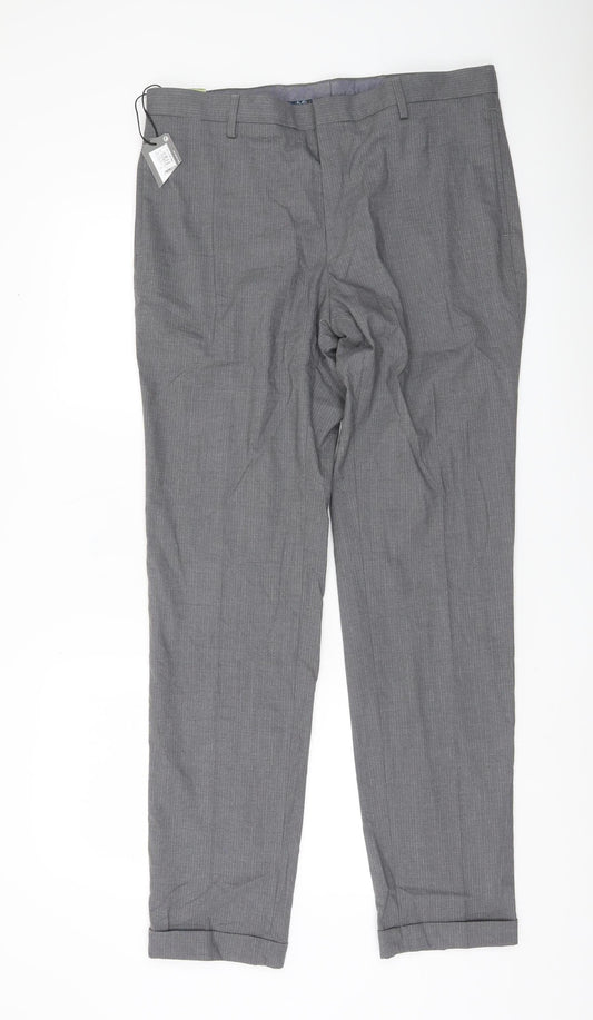 Marks and Spencer Men's Grey Slim Fit Dress Trousers 34W 33L