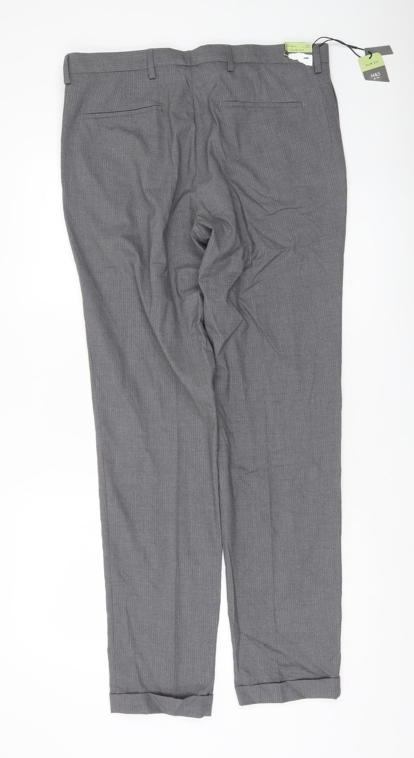 Marks and Spencer Men's Grey Slim Fit Dress Trousers 34W 33L