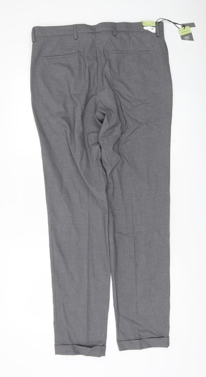 Marks and Spencer Men's Grey Slim Fit Dress Trousers 34W 33L